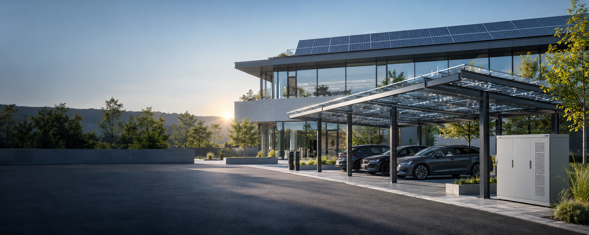 Moderne Gewerbeimmobilie mit Photovoltaikanlage, Solardach und Batteriespeicher